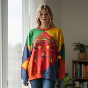 Gianni Versace 1992-1994 Bold Face Tribal Intarsia Sweater RARE